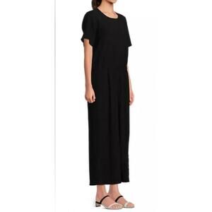 EILEEN FISHER Jumpsuit Wide Leg Cropped Short Sleeve Pockets Jersey Knit Black